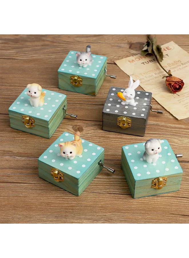 Cute animal hand crank music box wooden crafts ornaments music box, Mini Gift Wrapped Wooden Hand Crank Music Box with Lovely Pet, Rabbit Fatio General Trading