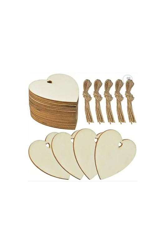 Natural Heart Wood Slices 10 Pcs, DIY Wooden Ornaments Unfinished Predrilled Wooden Heart Embellishments with Natural Twine for Valentine's Day, Wedding, Thanksgiving, Christmas