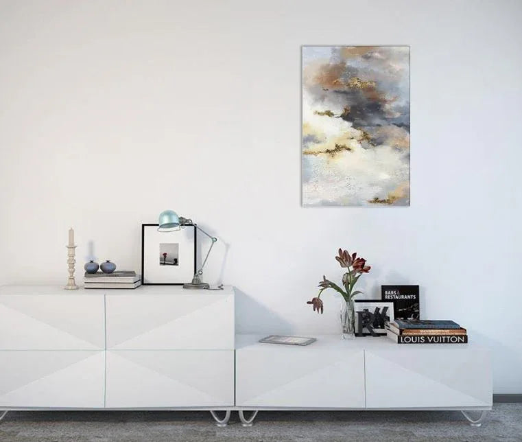 ديكور حائط تجريدي إطار خشبي:(سمك 2.7 سم، صنوبر)، قماش قطن خالص، مرسومة يدويًا 100%، ديكور المنزل والمكتب