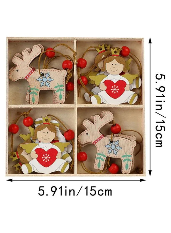 زينة عيد الميلاد الخشبية - شجرة عيد الميلاد المعلقة، ديكورات الحائط والنوافذ والأبواب 12 تعليقة (الأيائل والأطفال)