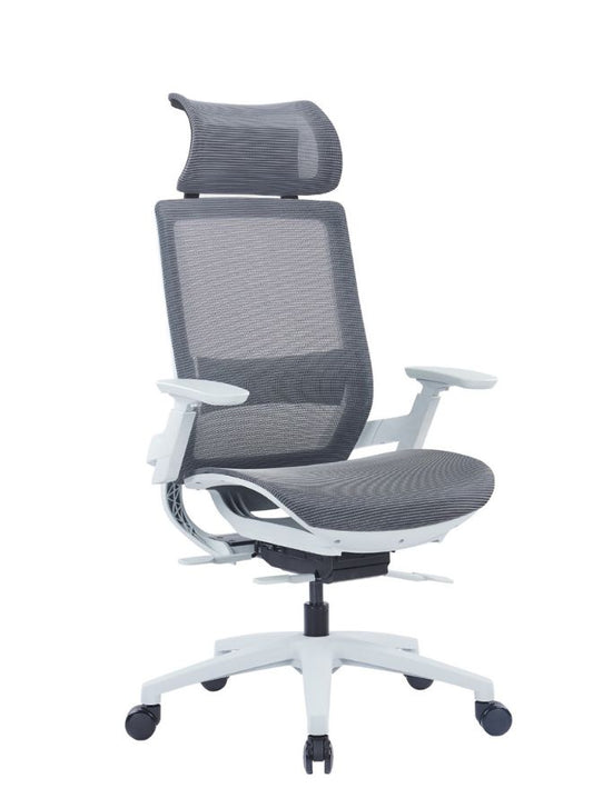 Ergonomic Grey Mesh Office Chair with Adjustable Armrests and Four-Position Lock Mechanism for Home or Office